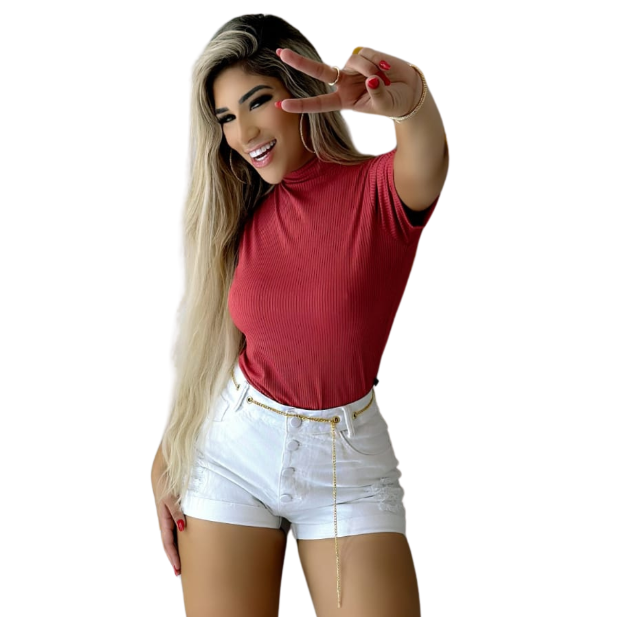 Blusa Feminina Manga Curta cor Vermelho Goiaba