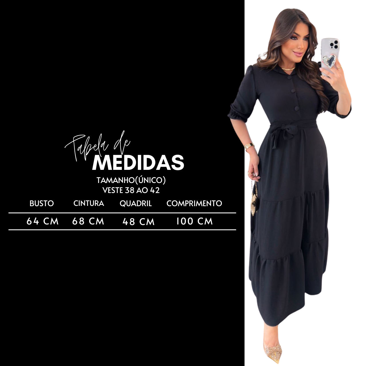 Vestido Alfaiataria Preto Longo Com Babado