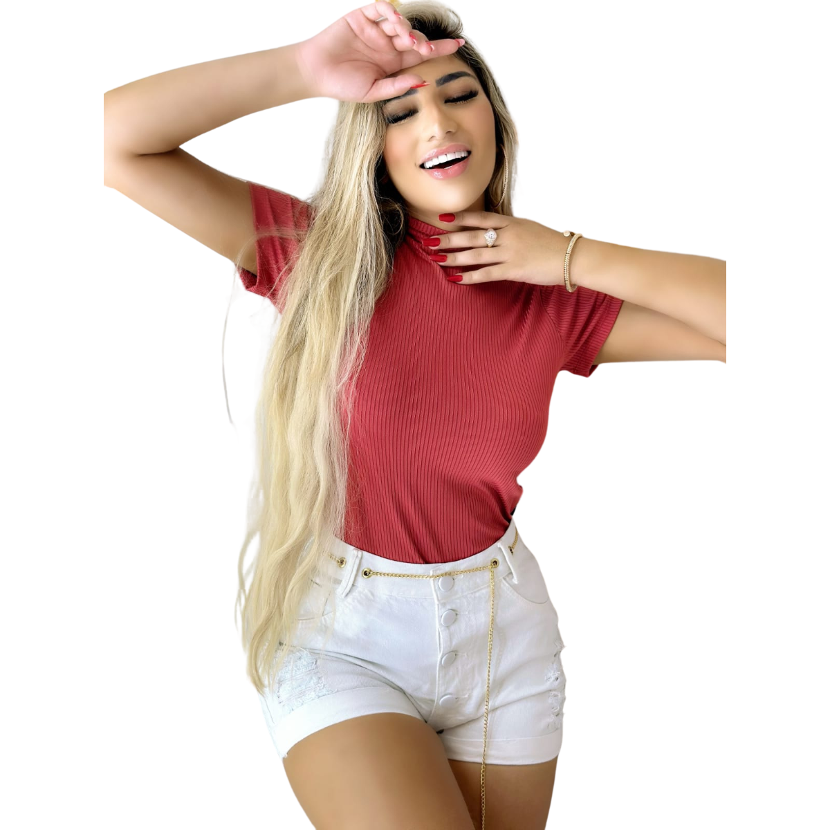 Blusa Feminina Manga Curta cor Vermelho Goiaba