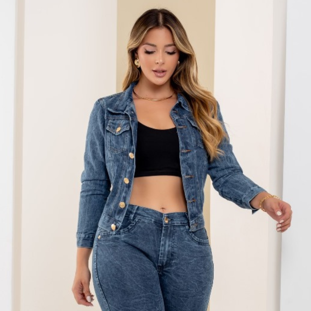 Jaqueta Feminina Jeans Lavagem Escura