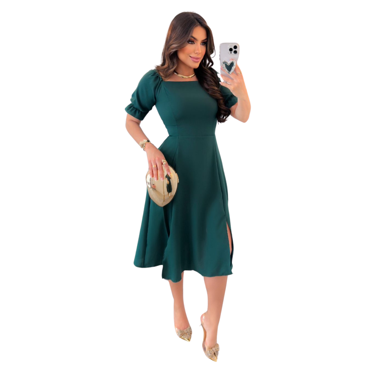 Vestido Evangélico Alfaiataria Verde Longo Fenda Lateral