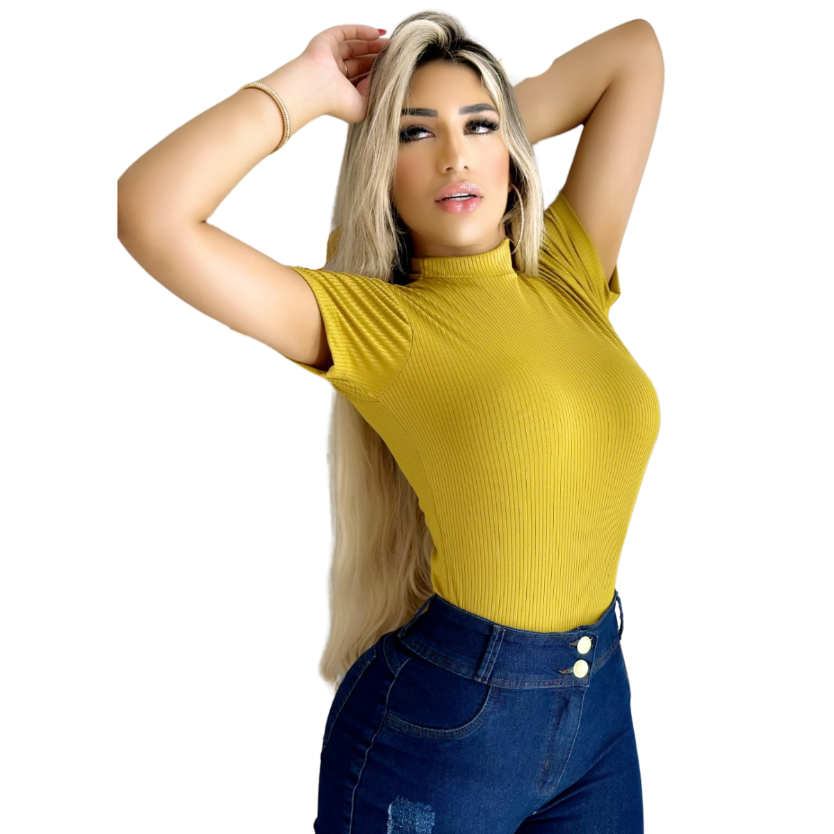 Blusa Feminina Manga Curta cor Amarelo Mostarda