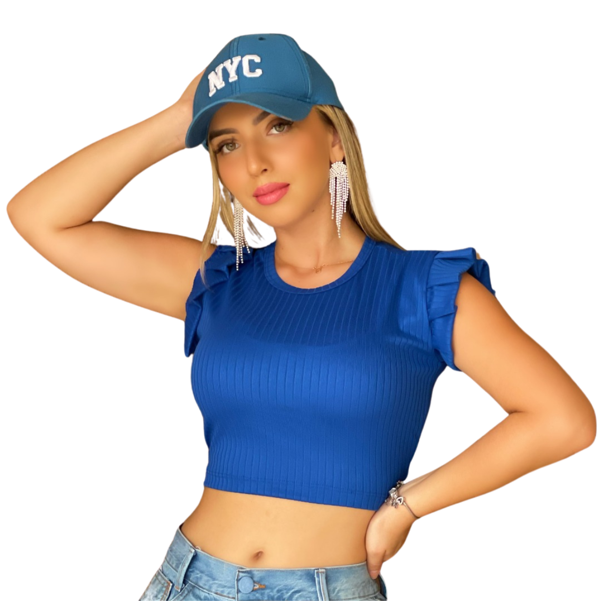 Blusinha Feminina Manga Curta Cor Azul