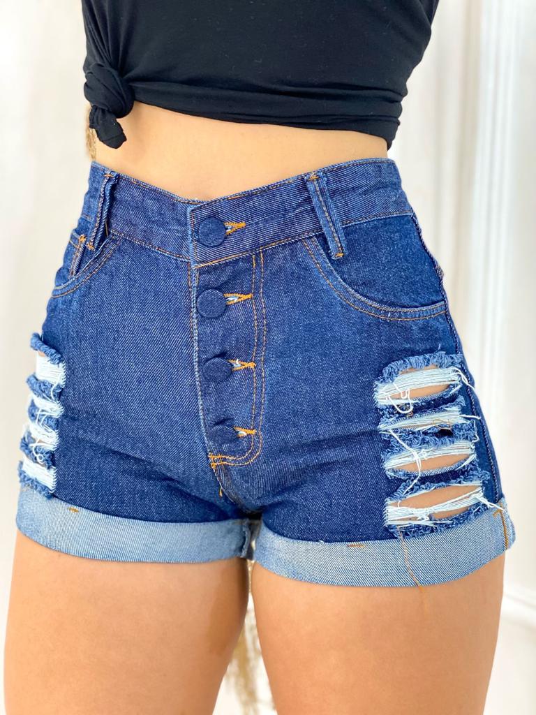 Short Jeans Feminino Barra Dobrada com Cintura Alta