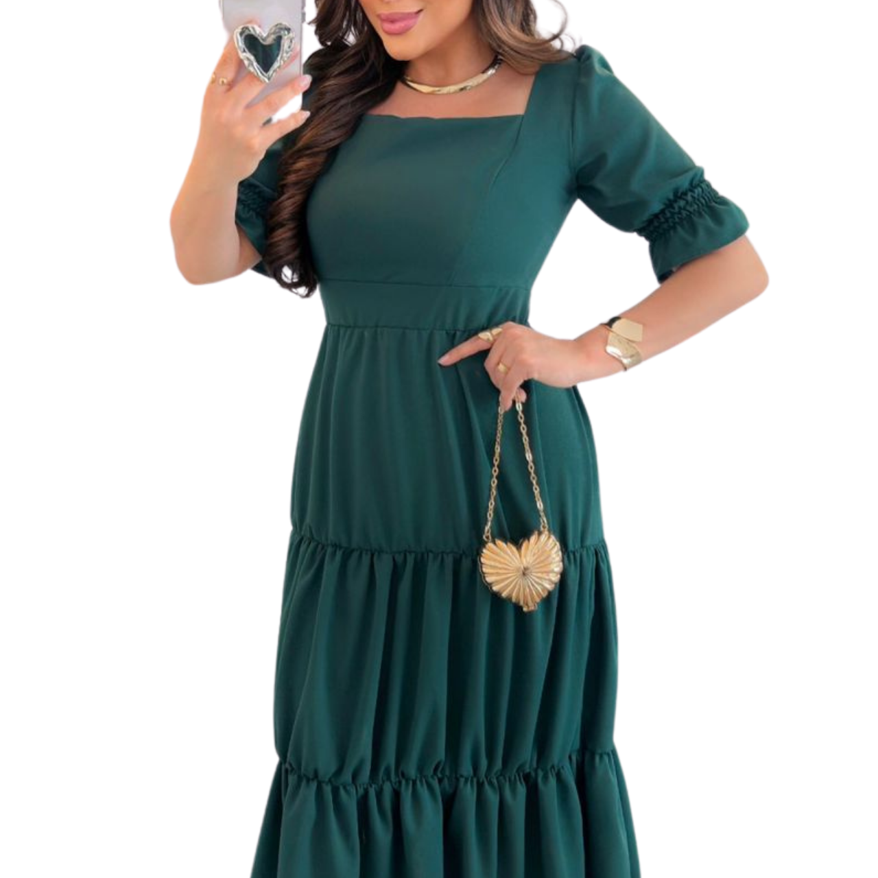 Vestido Evangélico Alfaiataria Verde Longo com Babado