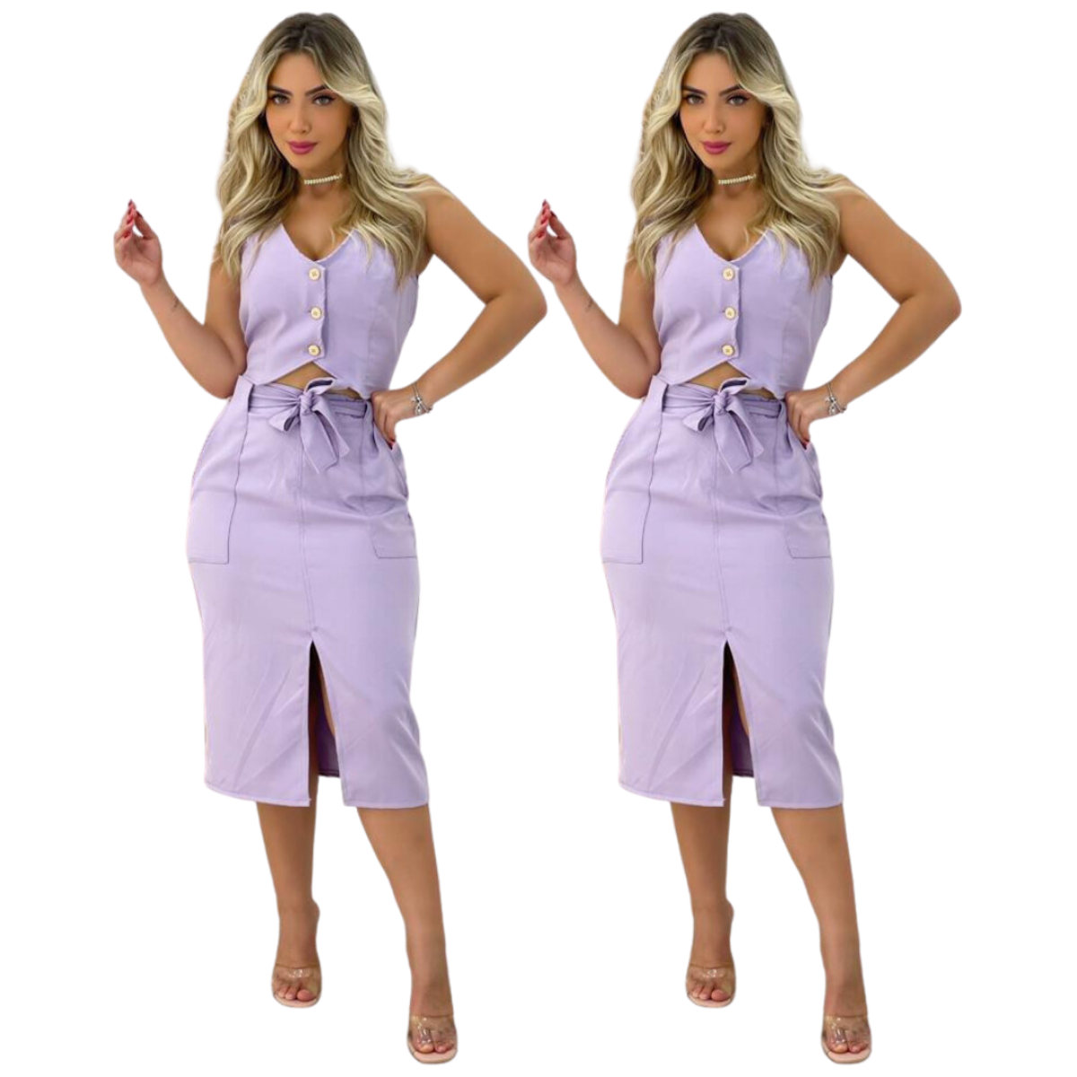 Saia Feminina de Alfaiataria + Cropped Cor Lilás