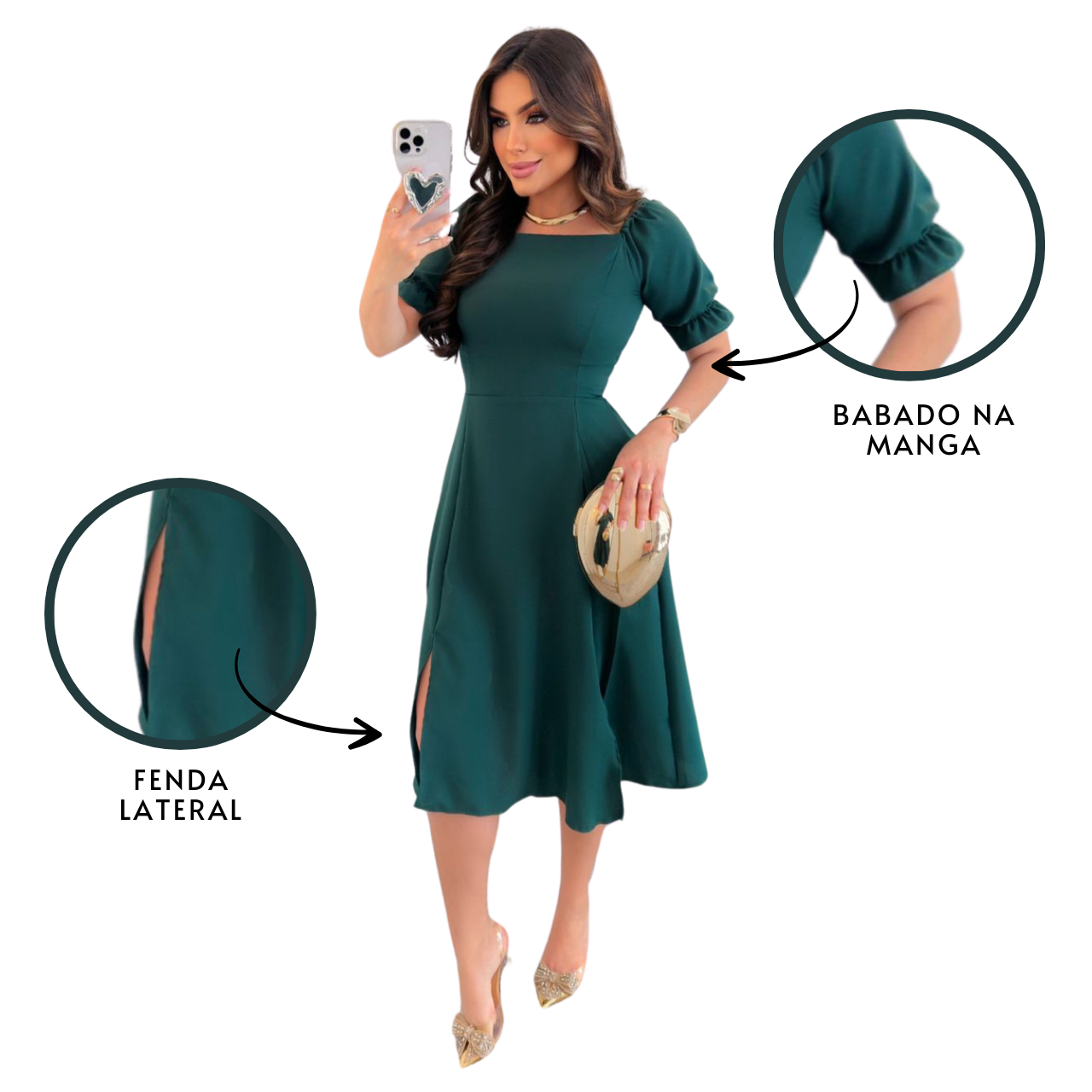Vestido Evangélico Alfaiataria Verde Longo Fenda Lateral