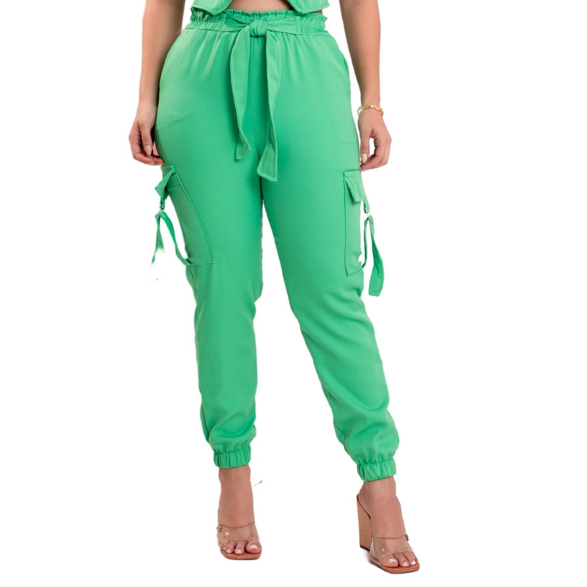 Calça Feminina + Cropped de Alfaiataria Verde