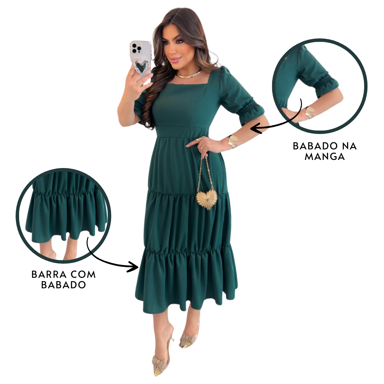 Vestido Evangélico Alfaiataria Verde Longo com Babado