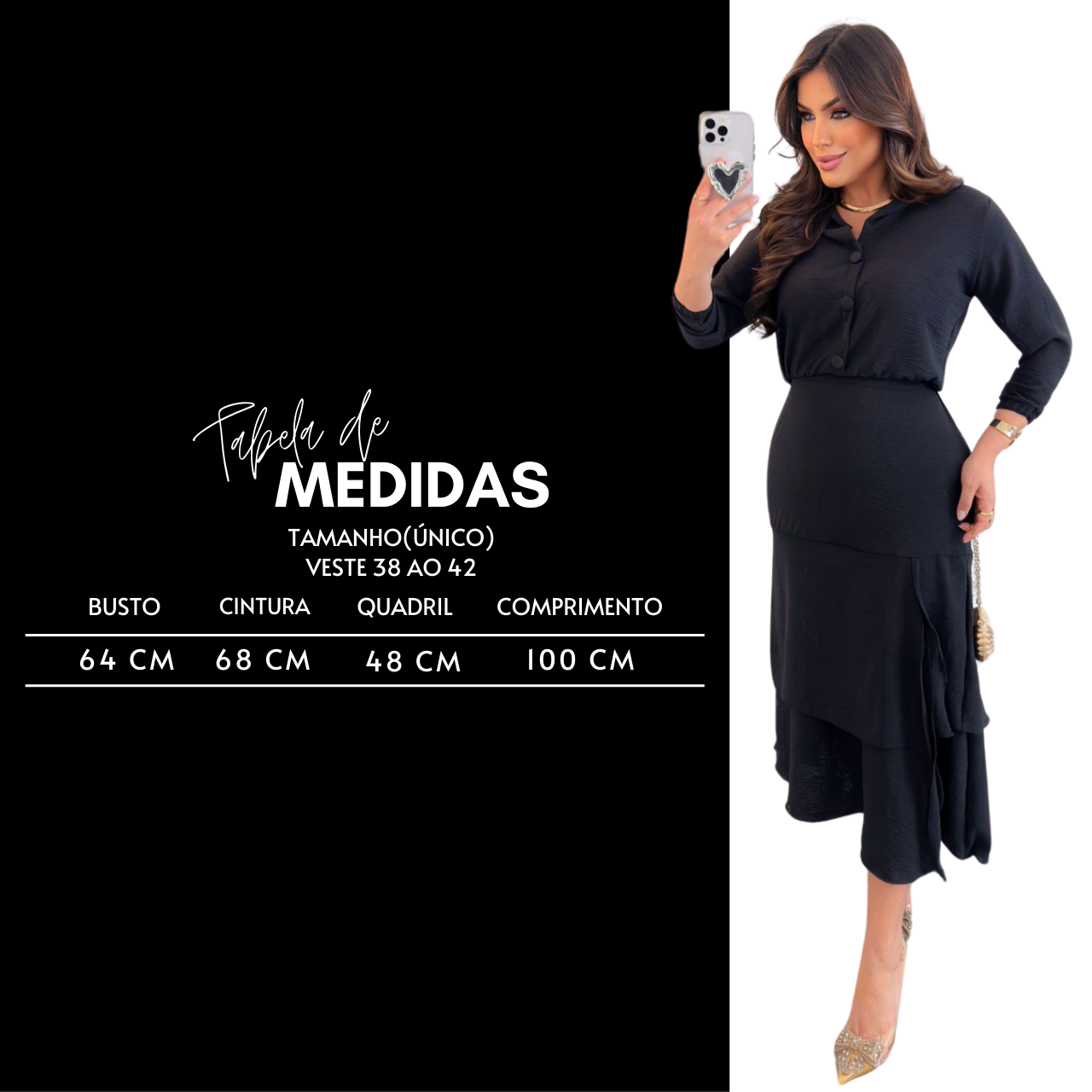 Saia Evangélica de Alfaiataria + Blusa Longa Cor Preta