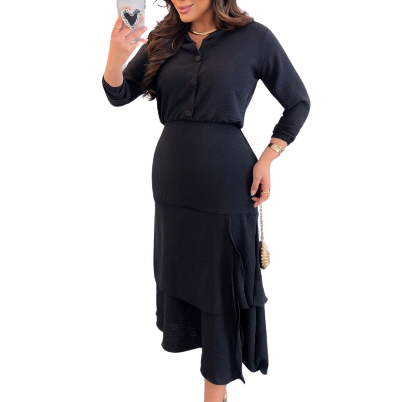 Saia Evangélica de Alfaiataria + Blusa Longa Cor Preta
