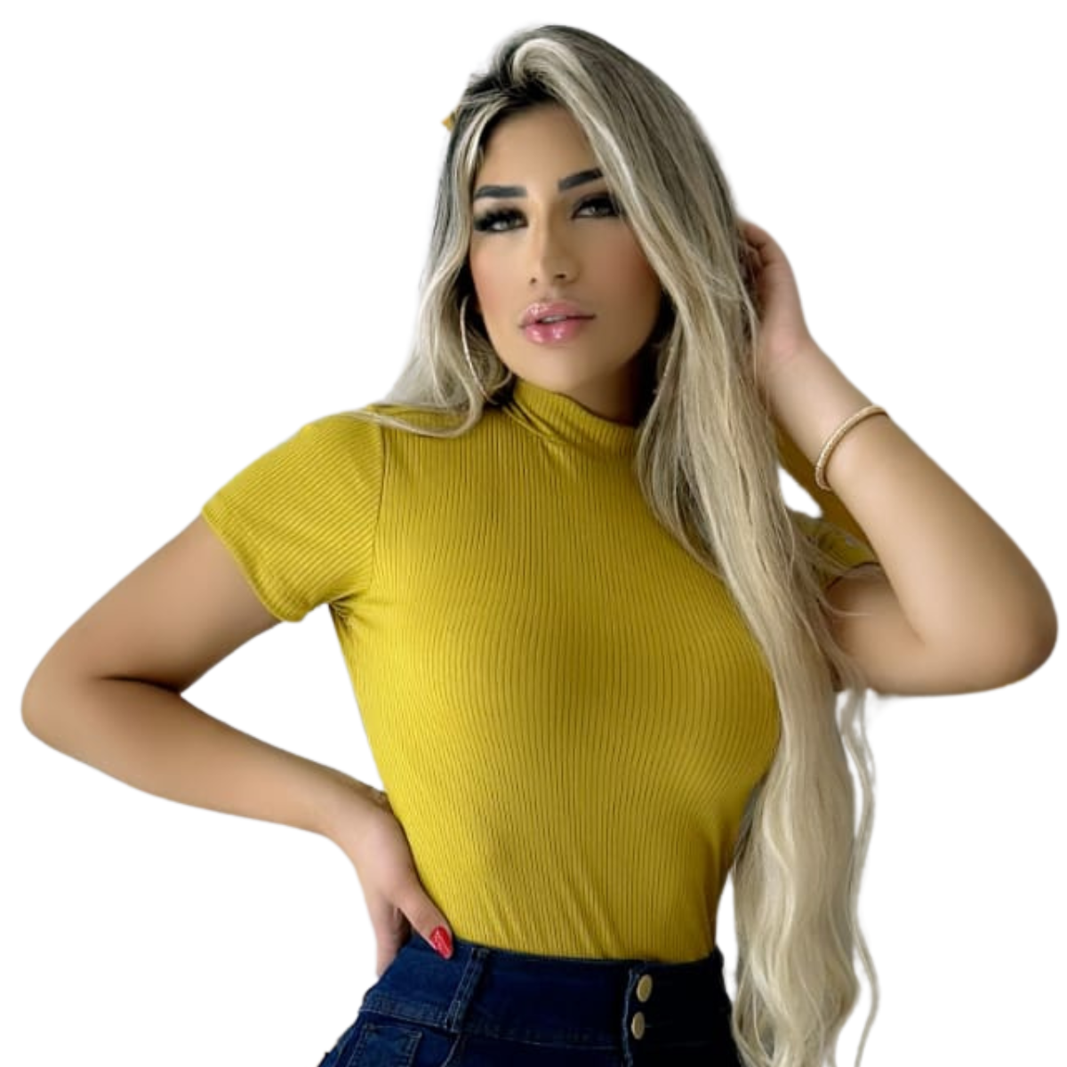 Blusa Feminina Manga Curta cor Amarelo Mostarda