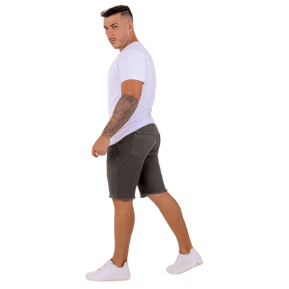 Bermuda Jeans Masculina Destroyed Verde Militar