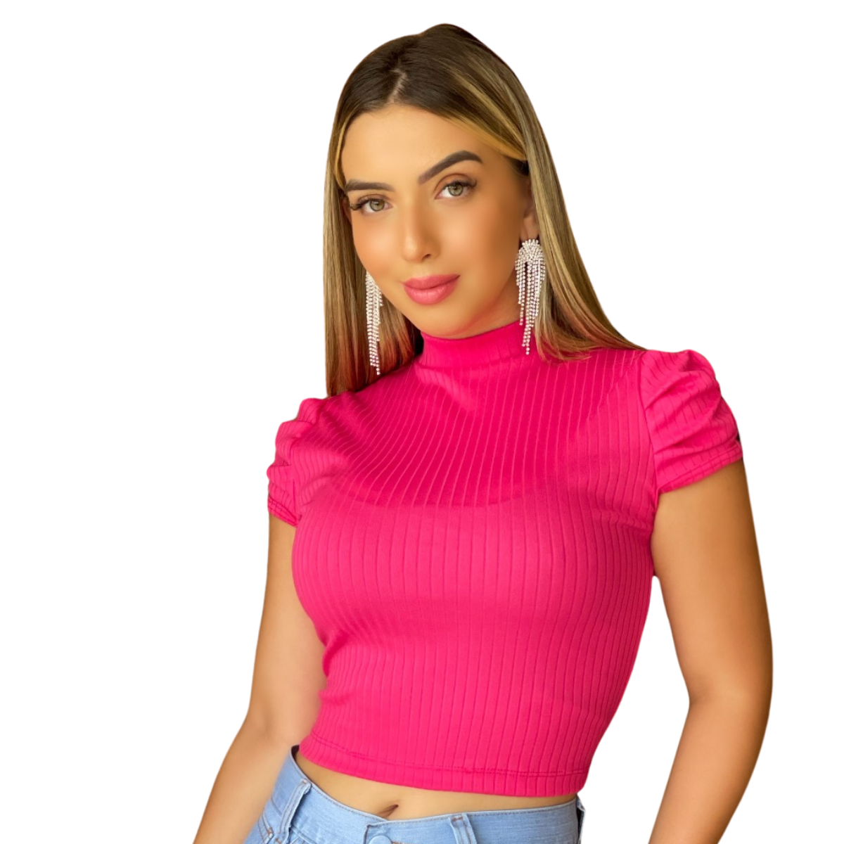 Blusa Feminina Curta Canelada Princesa Cor Rosa: Pink Style