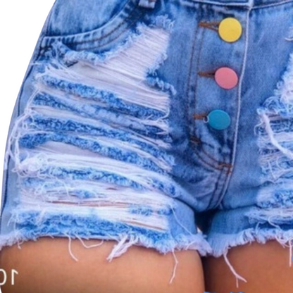 Short Jeans Feminino com Botões Coloridos: Colorindo a vida