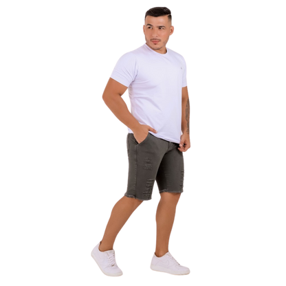 Bermuda Jeans Masculina Destroyed Verde Militar