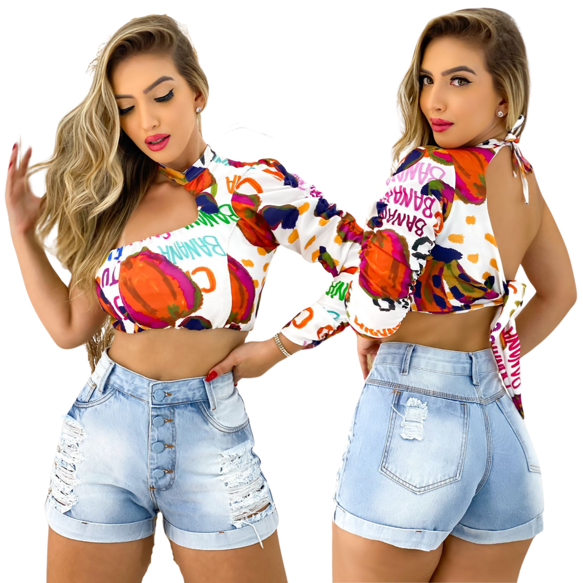 Short Jeans Feminino Cintura Alta com lavagem Clara
