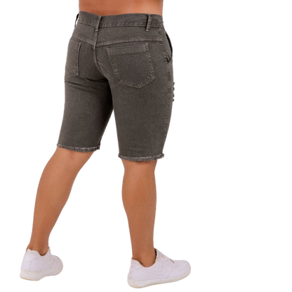 Bermuda Jeans Masculina Destroyed Verde Militar