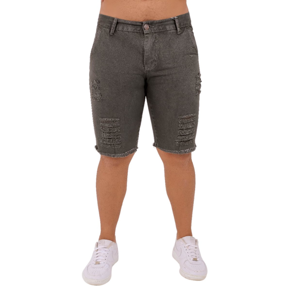 Bermuda Jeans Masculina Destroyed Verde Militar
