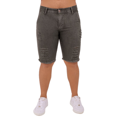 Bermuda Jeans Masculina Destroyed Verde Militar
