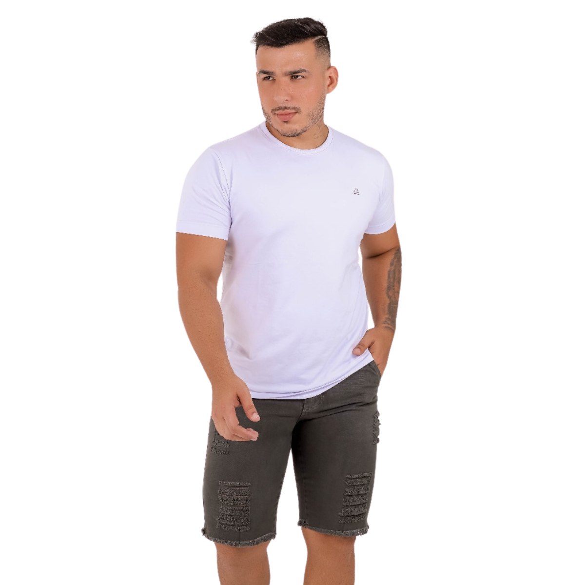 Bermuda Jeans Masculina Destroyed Verde Militar