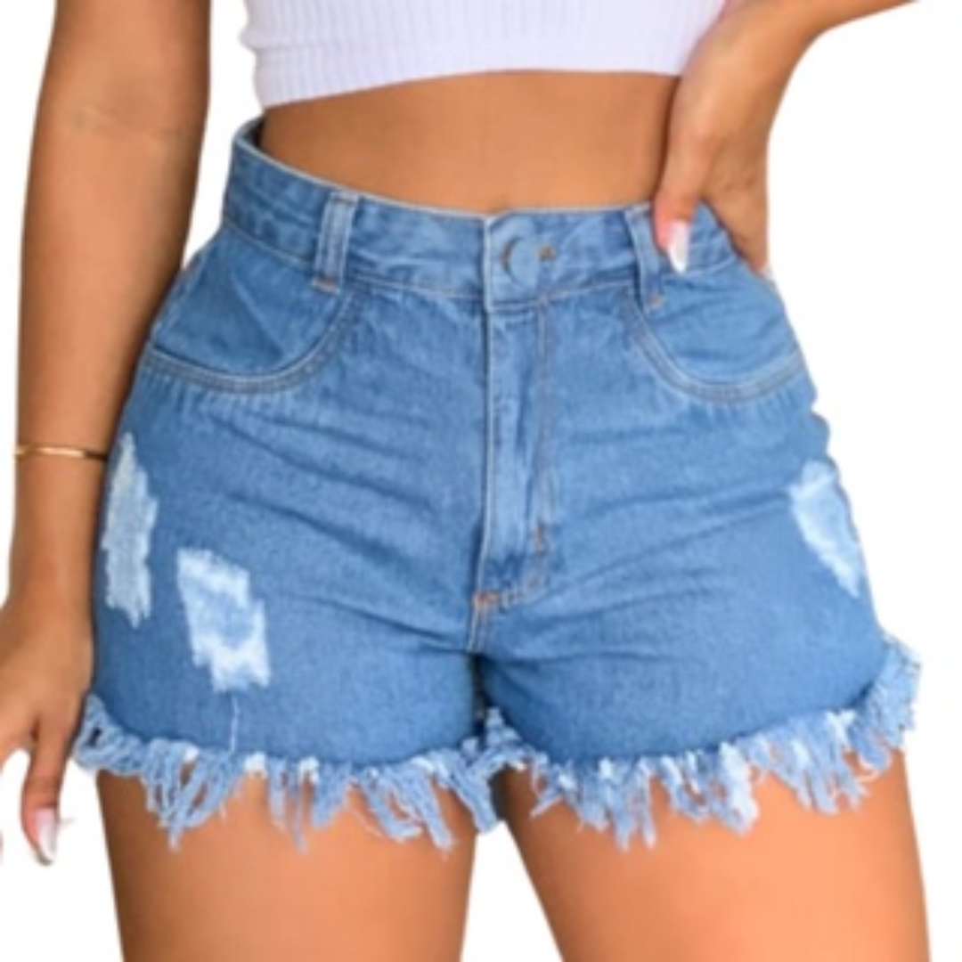 Short Jeans Feminino Barra Desfiada Curto