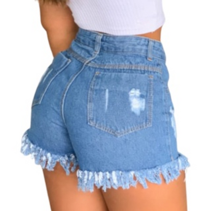 Short Jeans Feminino Barra Desfiada Curto