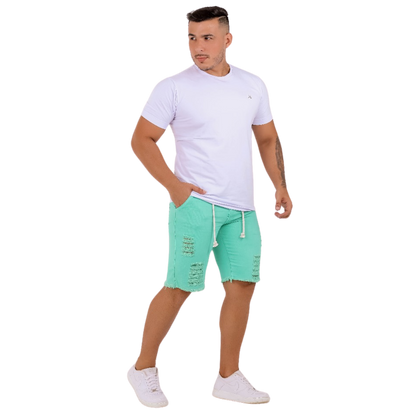 Bermuda Jeans Masculina Destroyed Verde Neon