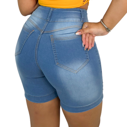 Short Feminino Meia Coxa c/Ilhós e Cintura Alta: Luxuoso
