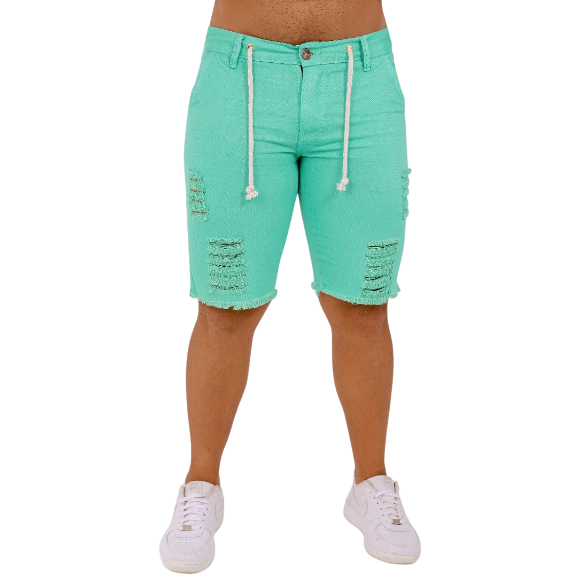 Bermuda Jeans Masculina Destroyed Verde Neon