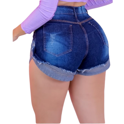Short Jeans Feminino 4 Botões com Lavagem Escura