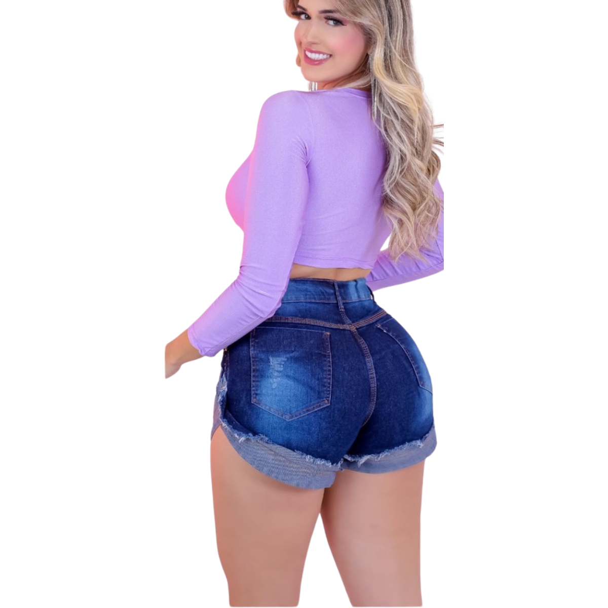 Short Jeans Feminino 4 Botões com Lavagem Escura