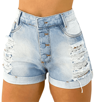 Short Jeans Feminino Cintura Alta com lavagem Clara