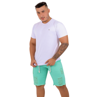 Bermuda Jeans Masculina Destroyed Verde Neon