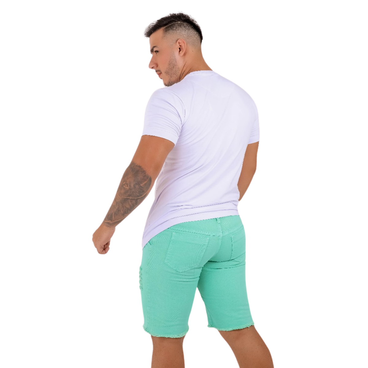 Bermuda Jeans Masculina Destroyed Verde Neon