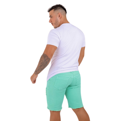 Bermuda Jeans Masculina Destroyed Verde Neon