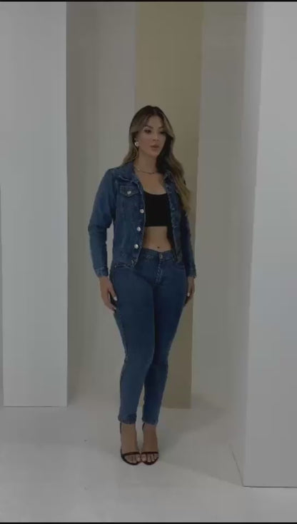 Jaqueta Feminina Jeans Lavagem Escura